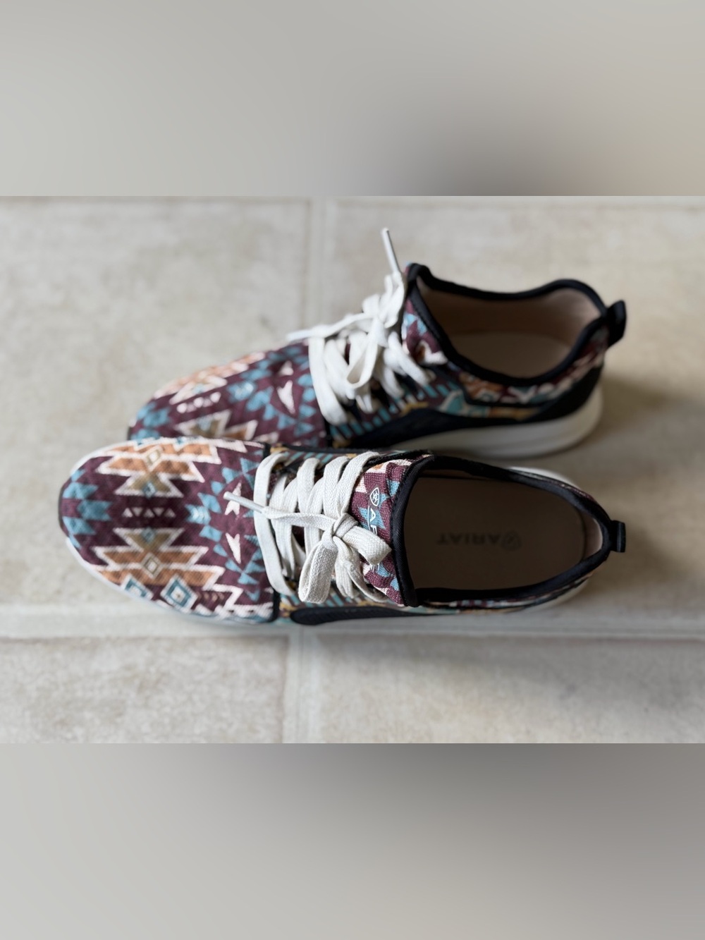 Ariat Women’s Aztec-Pattern Lace-Up Sneakers in Burgundy, Teal & White